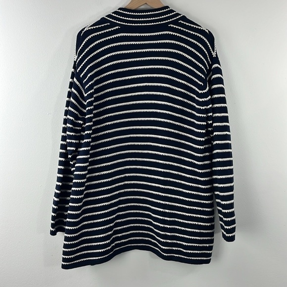 Talbots Cashmere Blend Navy White Open Front Textured Cardigan Sweater Size 2xP - Picture 2 of 12